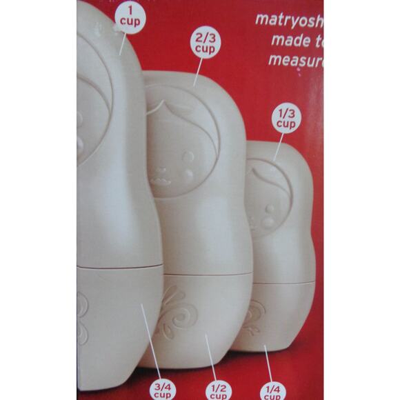 Stacking Doll Measuring Cups Set 3 Matryoshka Kitchen Baking White Melamine Box - Picture 10 of 11
